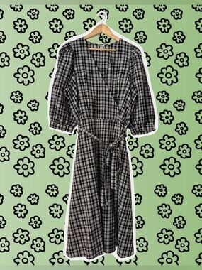 Classic Black Plaid Wrap Style Dress - Women's